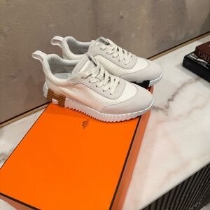Hermes White and Tan Sneakers